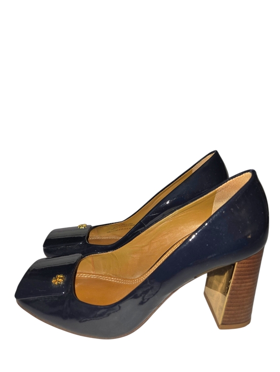 Tory Burch Shoes - Tory Burch Yardley Navy Blue Patent Leather Square Toe Block Heel Pump